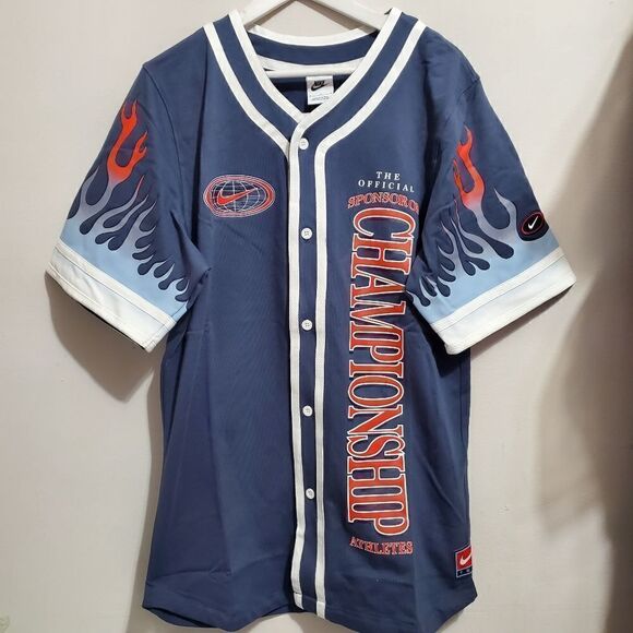 Nike Sportswear Americana Top Mens Sz Large Button Up Jersey Blue DV9642-437 NWT - Picture 1 of 10
